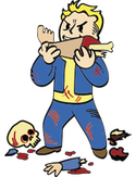 a fallout vault boy from the video game fallout representing the cannibal perk
