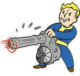 a fallout vault boy from the video game fallout representing the heavy gunner perk